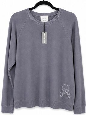 MONROW + SOUL Skull Stud Detail Sweatshirt Size L NWT Black Charcoal $168